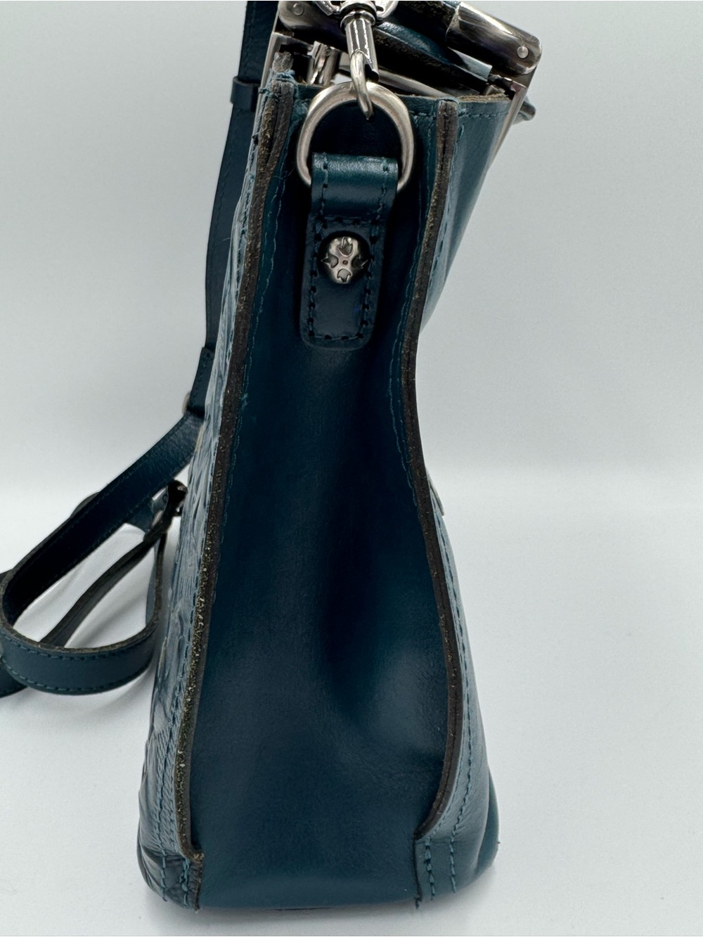 Patricia Nash Teal Floral Cutout Leather Top-Handle Satchel w/ Adjustable Strap - Picture 6 of 15